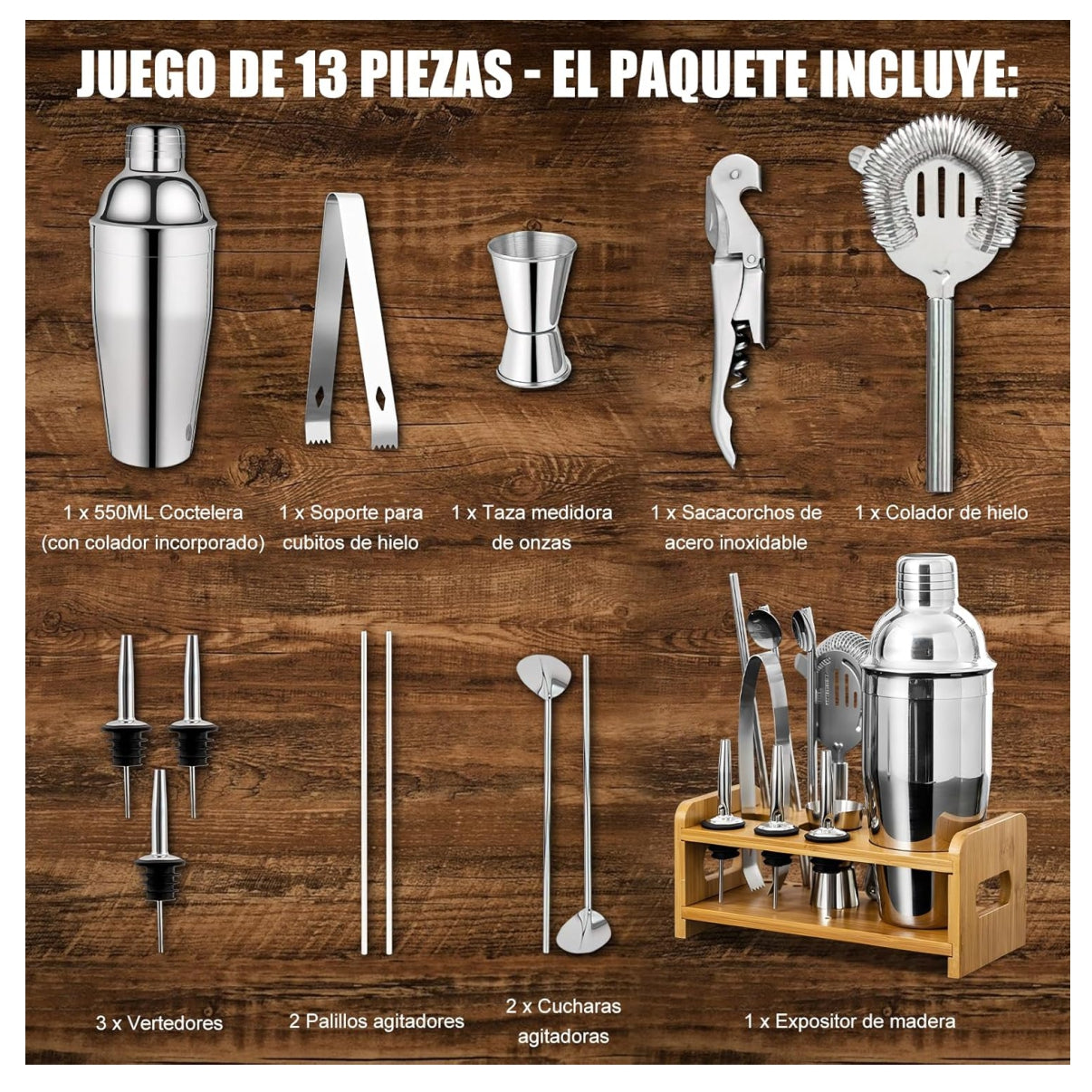Set De Coctelería 13 pcs Barman Bartender