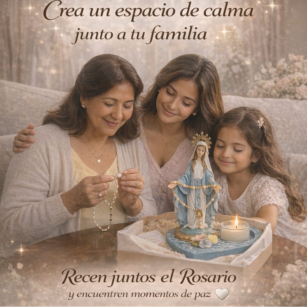 Virgen Milagrosa Decorativa con Base Corazón + Veladora + Denario