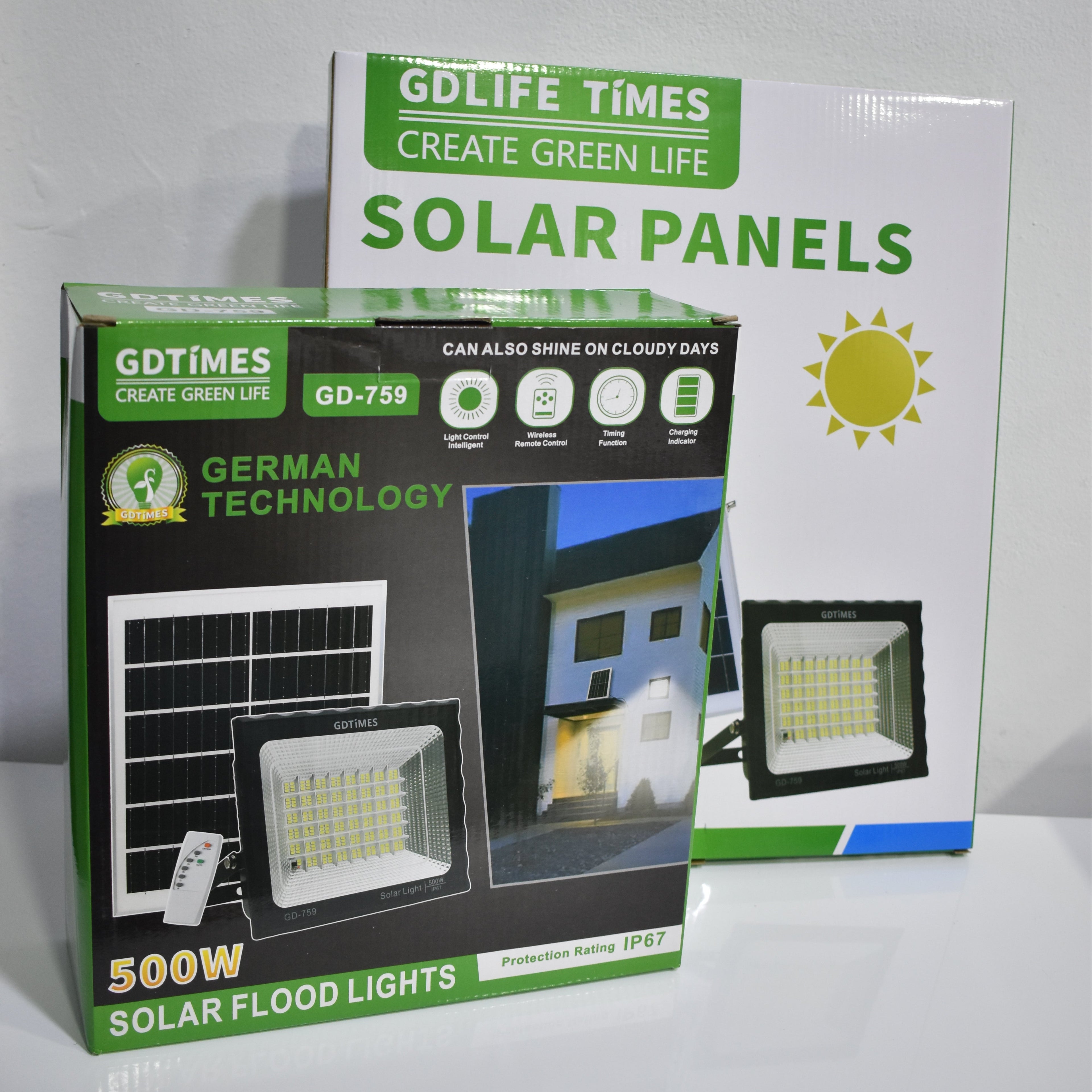 🌞 Lámpara Solar GDTimes 500W con Panel Solar 25W – Iluminación Potente y Ecológica